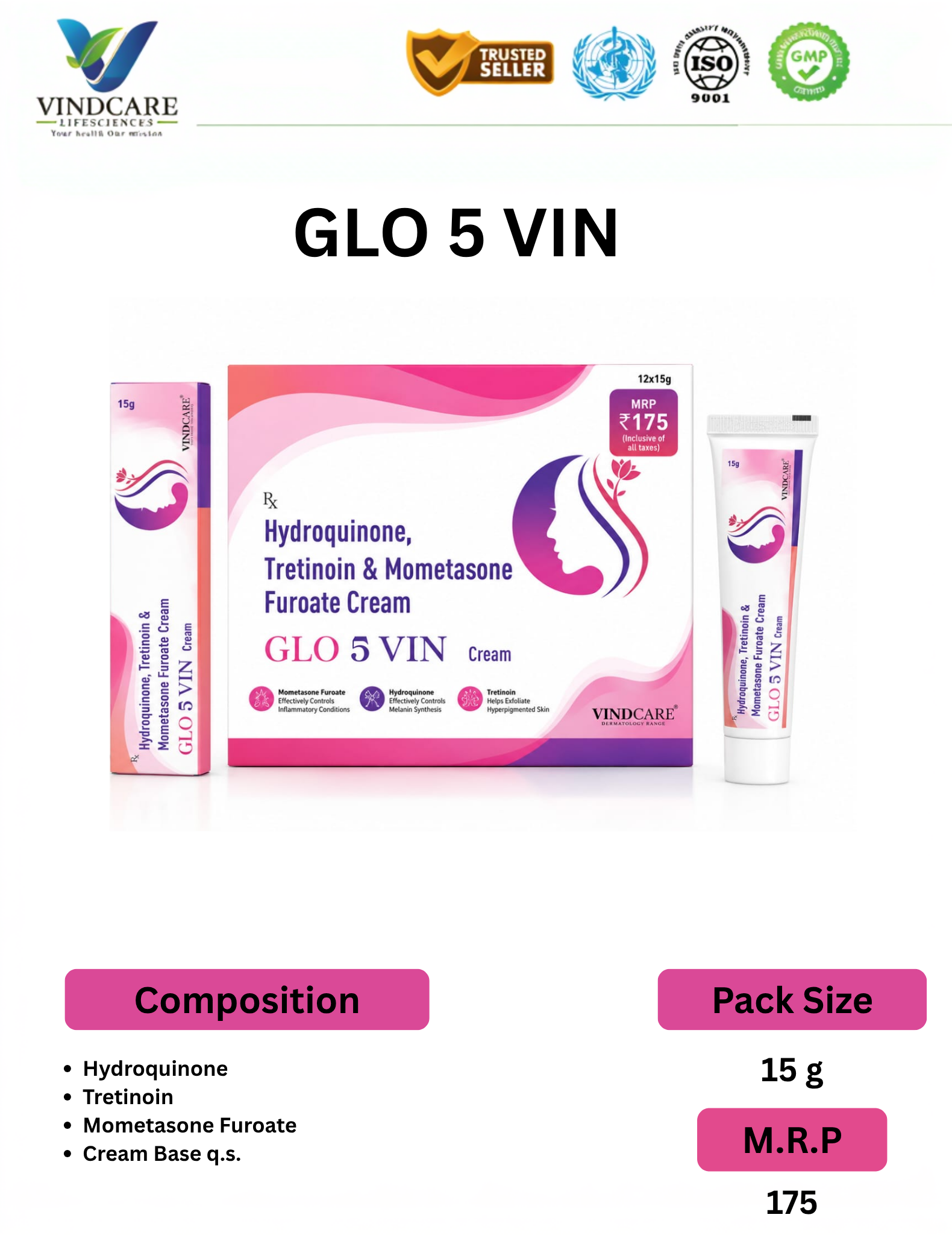 GLO 5 VIN Cream Hydroquinone, Tretinoin And Mometasone Furoate Cream